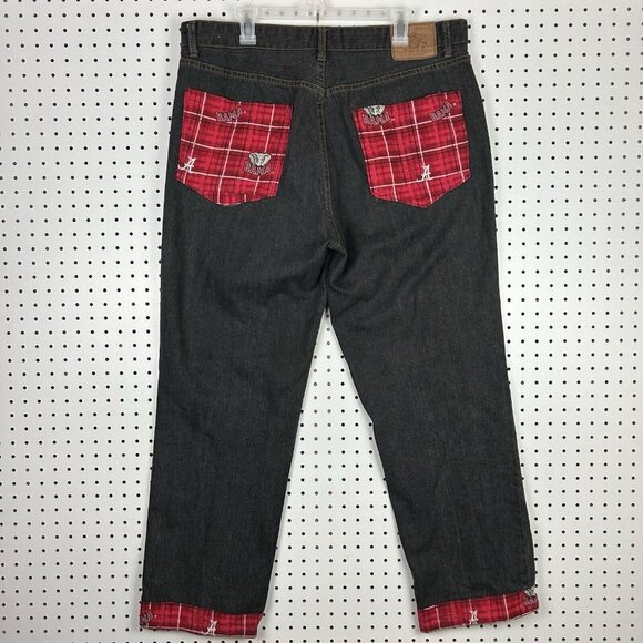 Alabama Crimson Tide Black Y2K Baggy Jeans 38x31 Streetwear Skate Wide Leg Denim - Picture 1 of 8